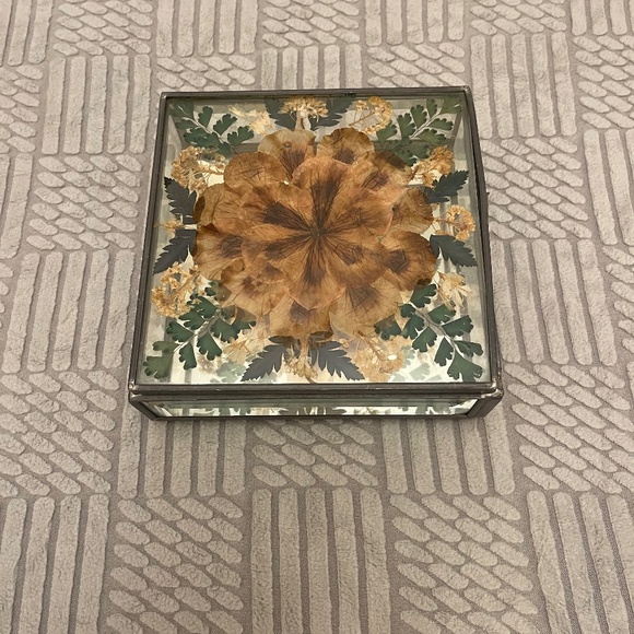 Wildflower Pressed Flower Glass Mirror Jewelry Trinket Box Cottagecore Decor